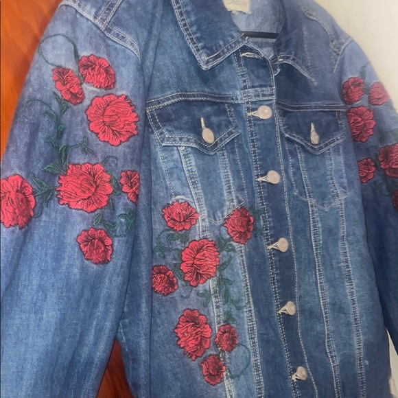 Blue Denim Floral Embroidered Jacket - Picture 2 of 4